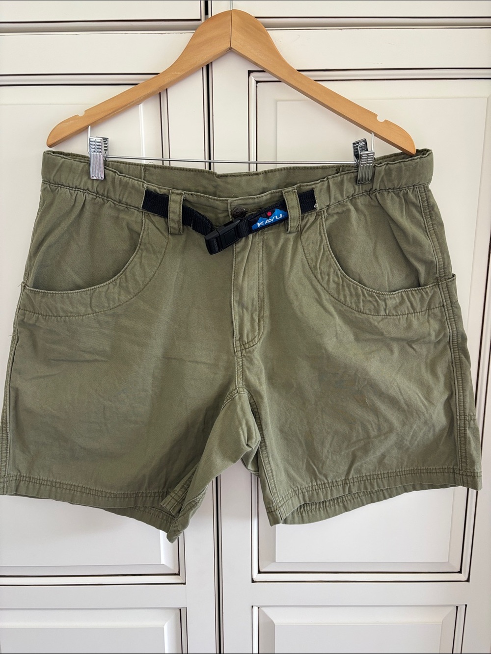 Kavu‎ Chili Lite Belted Cotton Shorts Hiking Outdoors Climbing Green Mens  XL